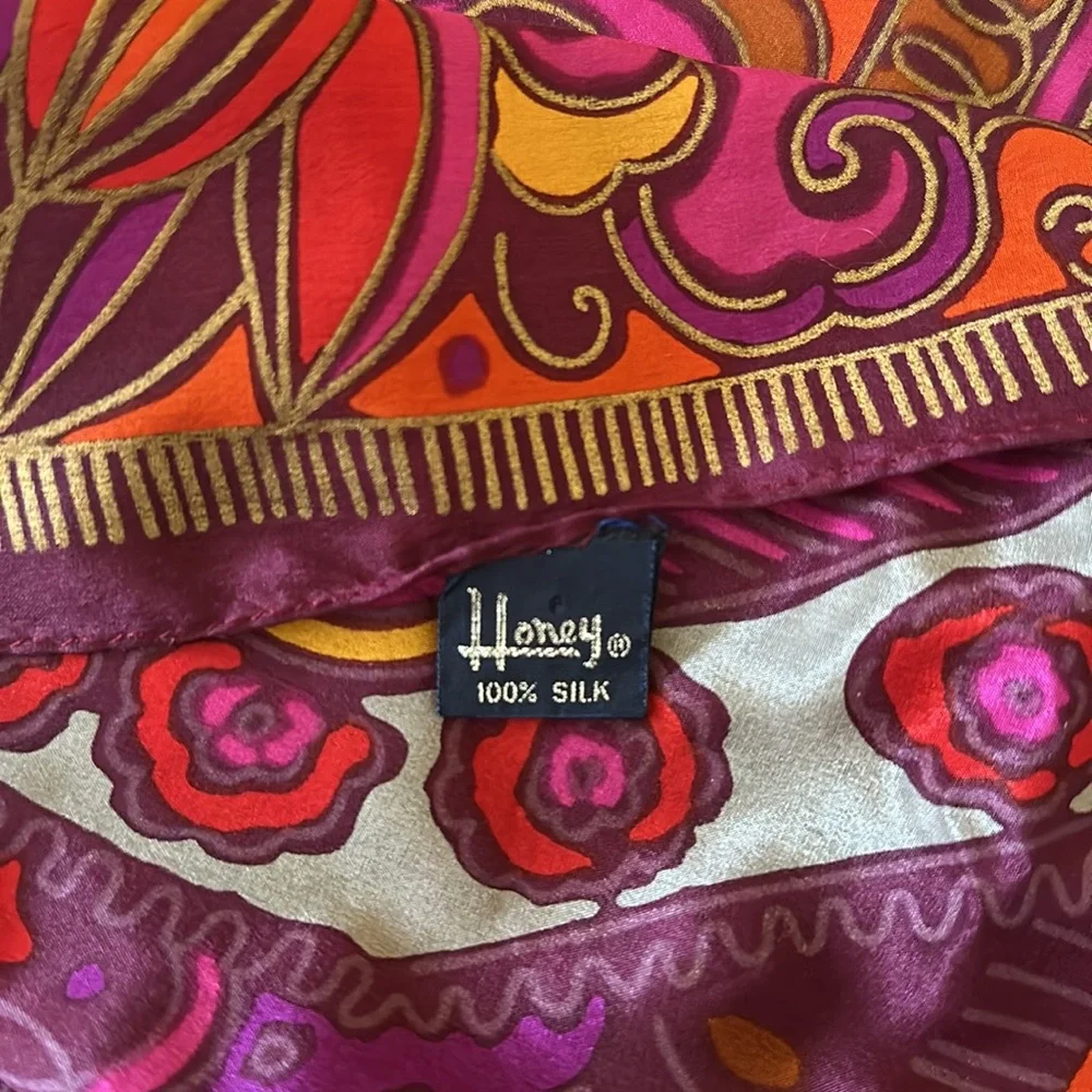 Honey Purple Printed 100% Silk Scarf Foulard Made in Japan